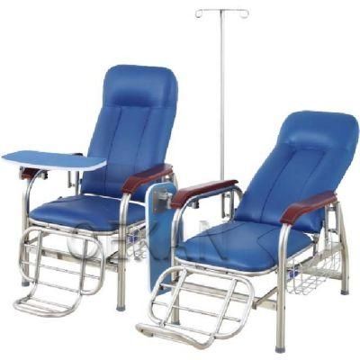 Hospital Adjustable Transfusion Recliner Chair with Storage Basket Footrest and Dining Table
