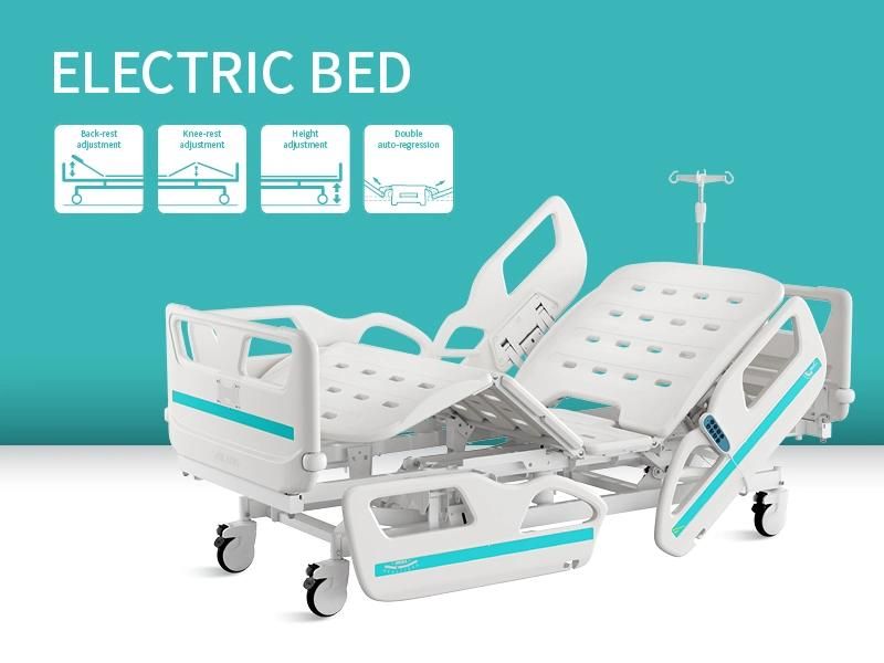 V6V5c Saikang Movable ABS Siderails 3 Function Adjustable Medical Electric ICU Hospital Bed with Infusion Pole