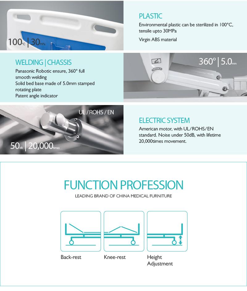 B5e8y-Sh Specifications of Hospita Automatic Electric 3 Functions Bed with Casters Manufacturer