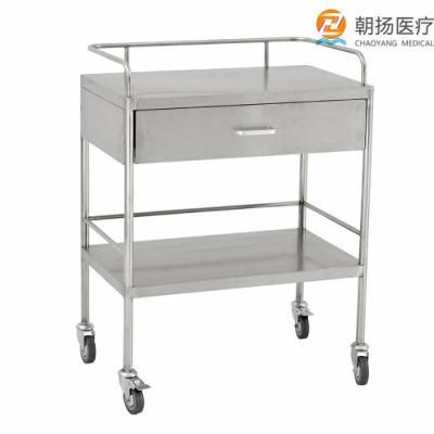 One Shelf One Drawer Stainless Steel Medical Trolley Cy-D402A