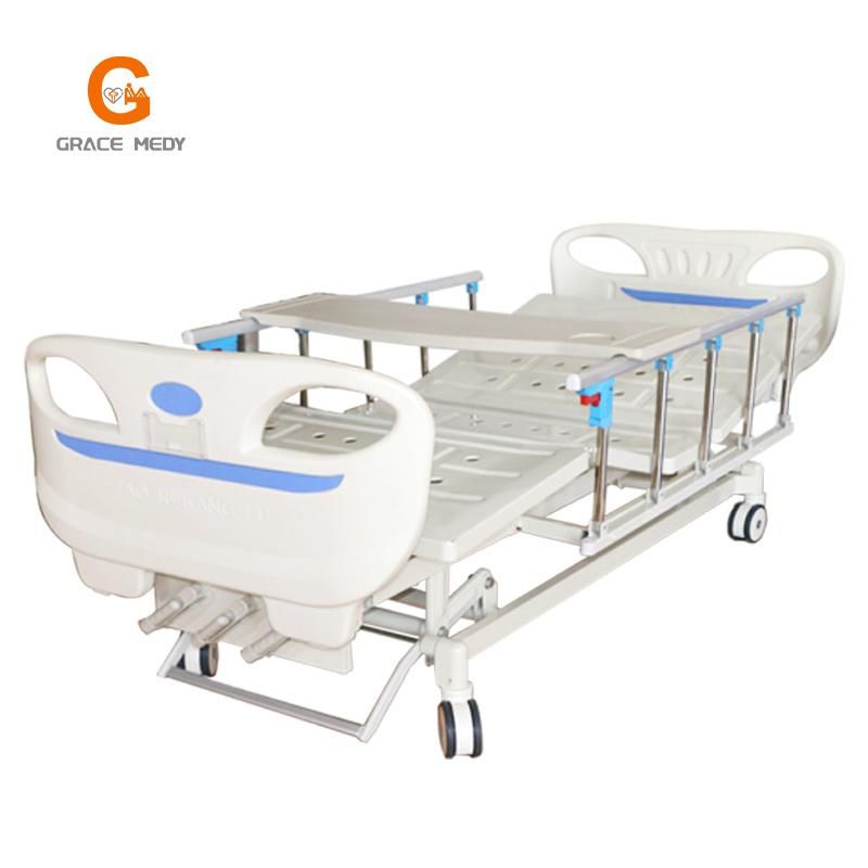 Medical Equipment Manual 3 Function Foldable ICU Hospital Bed with Casters Manufacturers