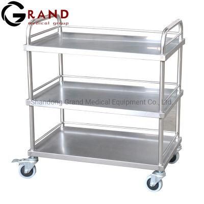 High Quality International Standard 304 Stainless Steel Medical Hospital Instrument Trolley with Brushed Stainless Steel Plate