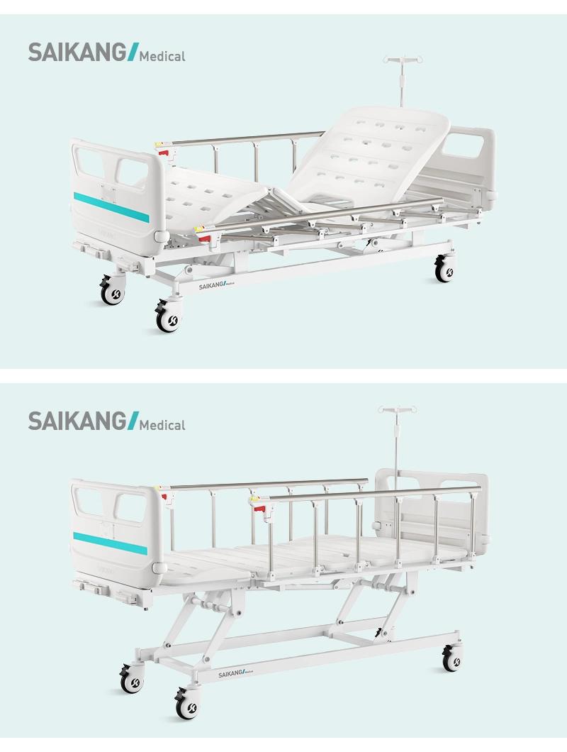V3K5c Saikang Wholesale Movable 3 Crank Multifunction Manual Foldable Aluminum Siderails Clinic ICU Medical Bed