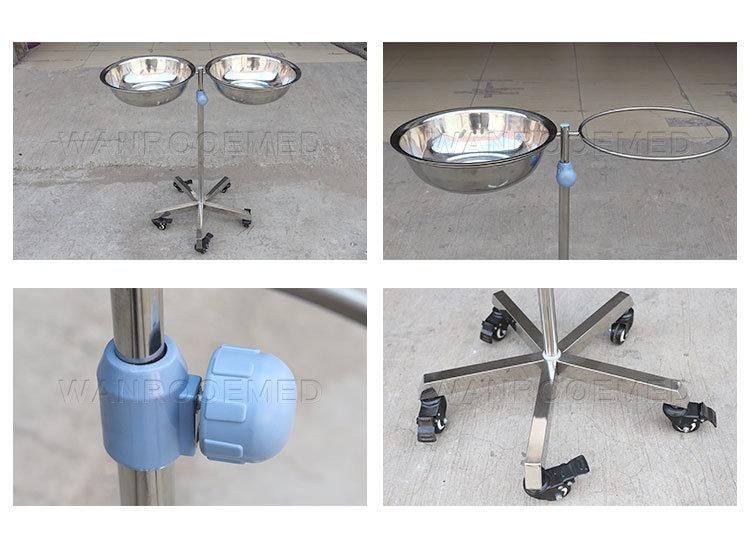 Bss031 Hospital Stainless Steel Medical Mayo Tray Stand Trolley with Two Bowls