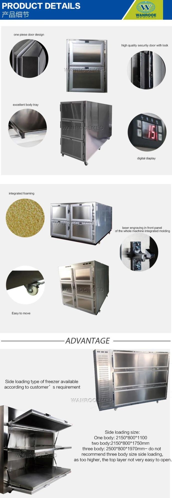 Ga301 Hospital Mortuary Stainless Steel Corpse Cold Storage Dead Body Freezer