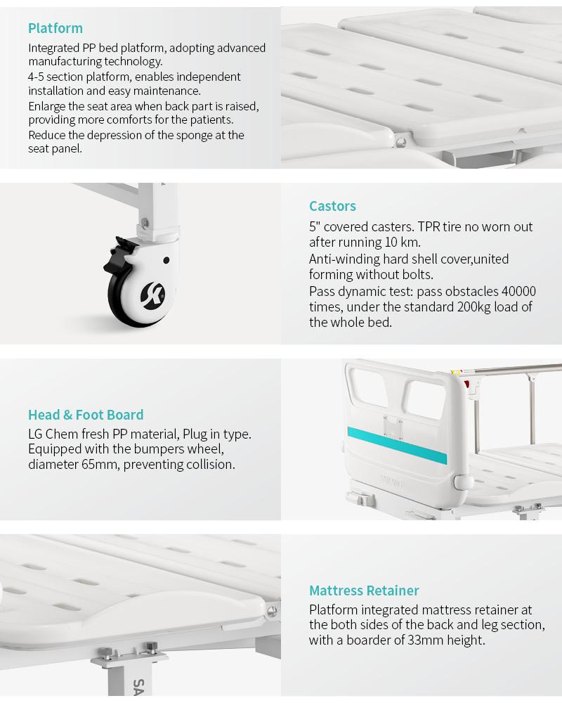 V2K5c Saikang Wholesale Movable Aluminum Siderails 2 Cranks 2 Function Medical Manual Hospital Bed with Infusion Pole