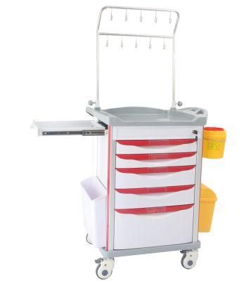 Factory Price Hospital Clinic Cart Movable Medicine Transfusion Anesthesia ABS Emergency Trolley