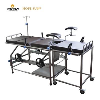 HS5310A Split and Separated Manual Gynecological Delivery Obstetric Bed for Lying-in Women and Baby Birthing with IV Poles