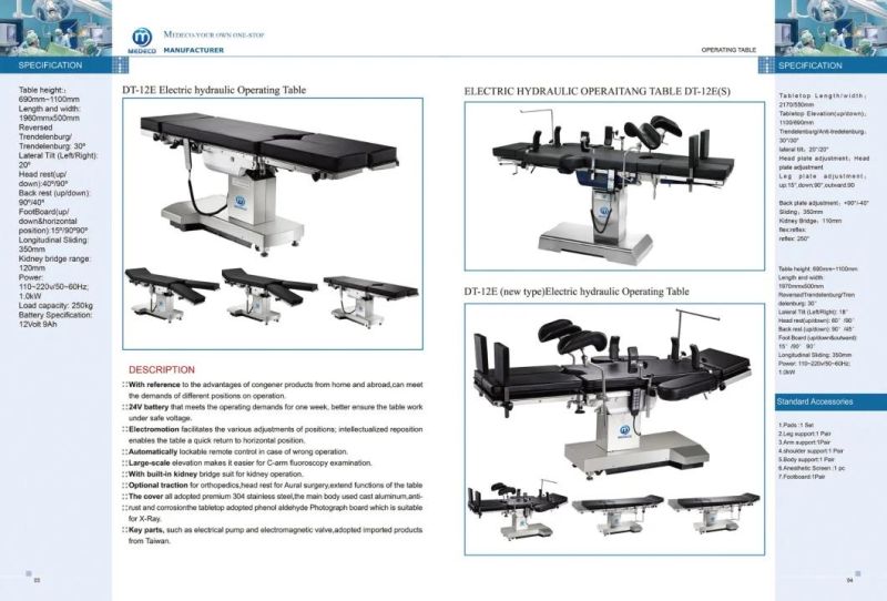 Hospital Instrument Operating Table Sugical Operation Bed Manual Hydraulic Ajudstable Tilt Bed