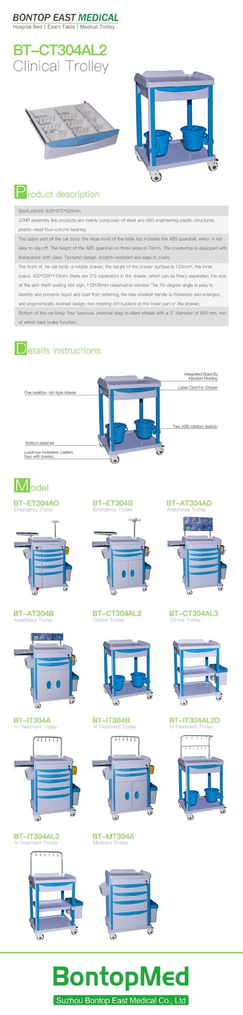 OEM ODM Hospital ABS Popular Medication Trolley/Treatment Trolley