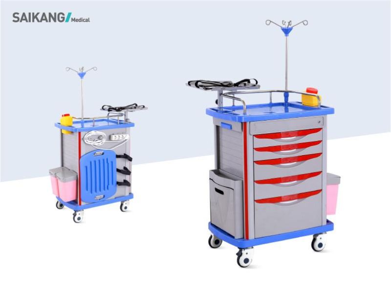 Skr054-Et ABS Hospital Medical Emergency Medicine Nursing Treatment Trolley Equipment with Drawers
