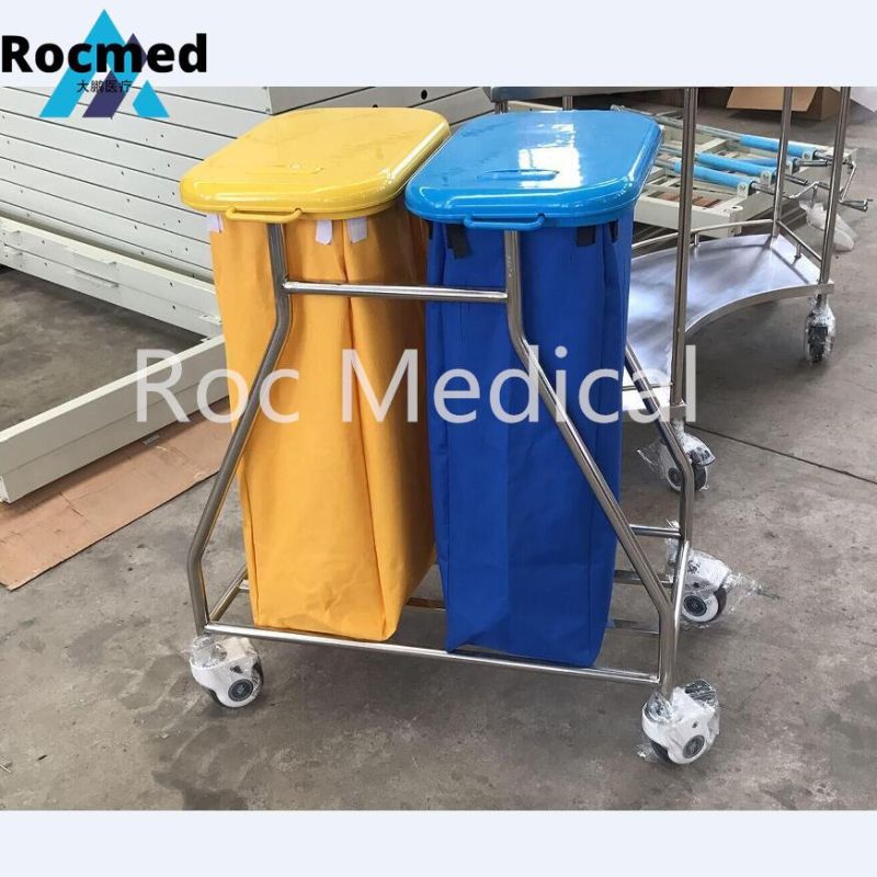 Stainless Steel Hospital Medical Waste Linen Cart Mobile Nursing Laundry Trolley