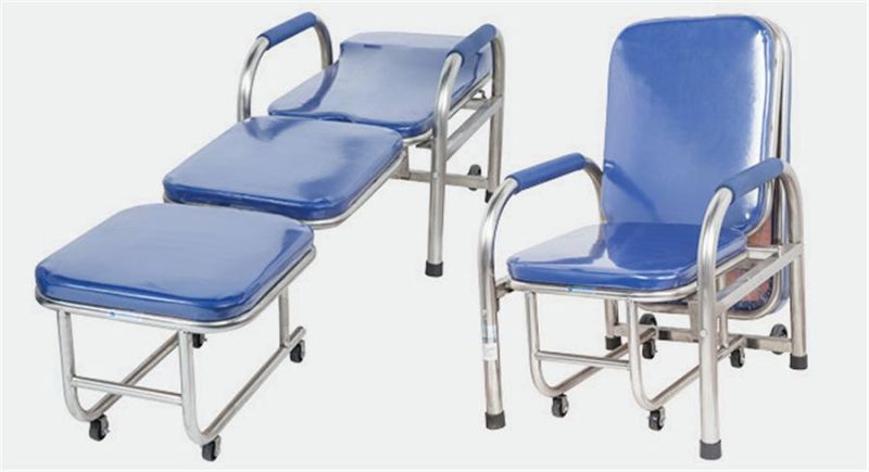 Hospital Equipment Medical Stainless Steel Attendant Folding Bed Rest Waiting Room Accompanying Chair with Armrest
