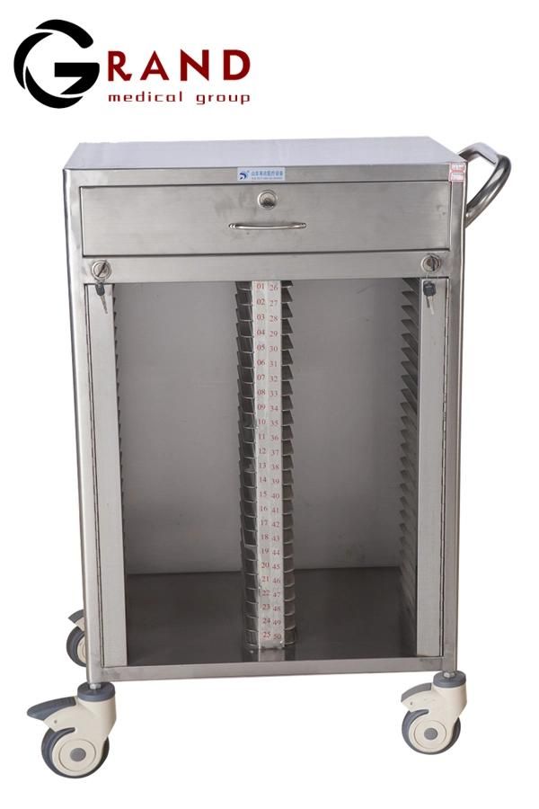Hospital Furniture Pure Stainless Steel Dossier Cart of 50 Lattices/Shelves Medical Record Cart Medical Files/Folder Casebook Cart Patient Records Cart