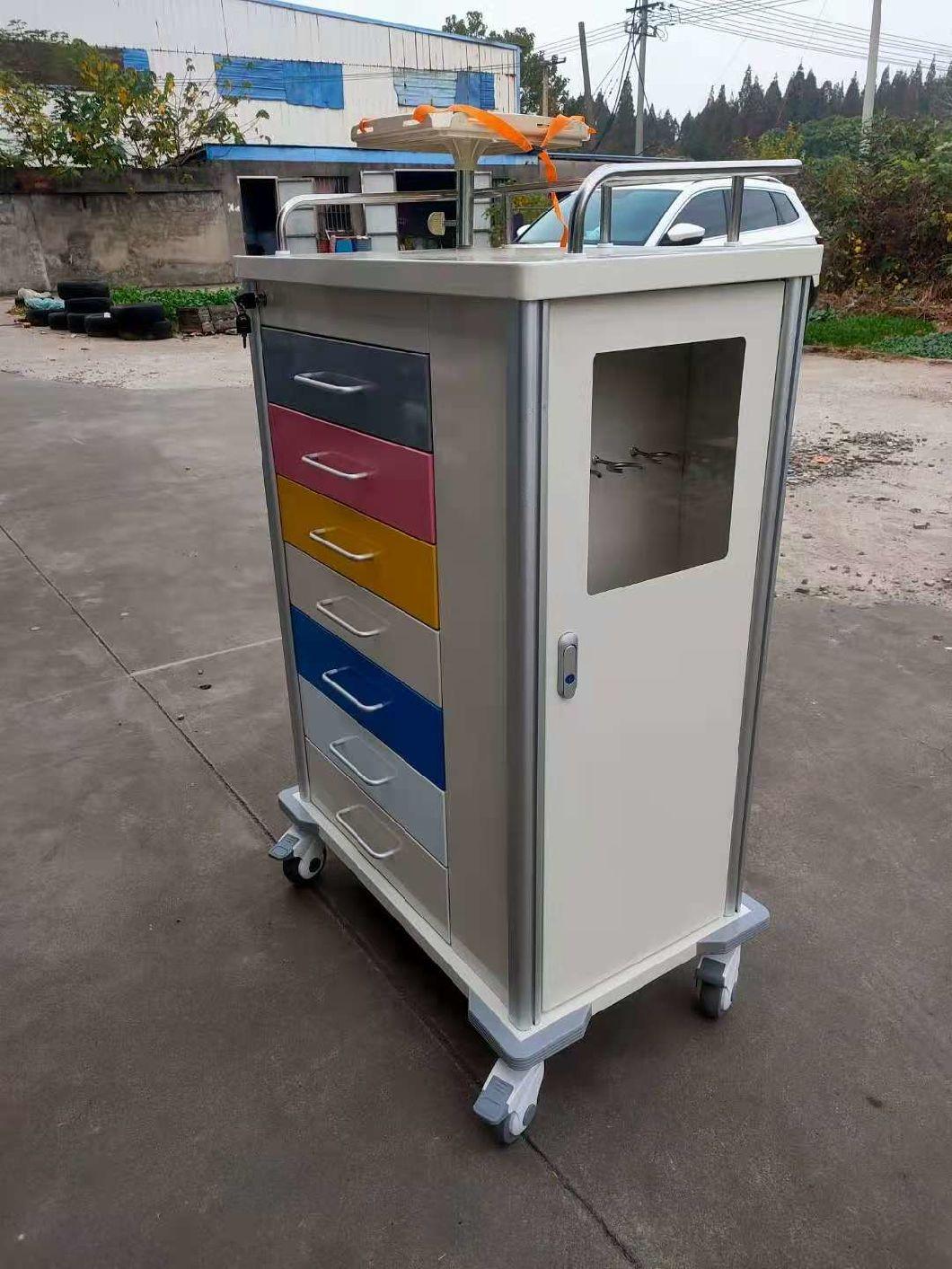 Hospital Mobile Plastic Emergency Anesthesia Care Trolley with Drawer ABS