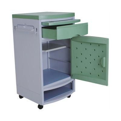 ABS Hospital Room Furniture Movable Plastic Medical Bed Bedside Table with Wheels