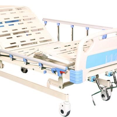 Three Cranks Manual Hospital Medical Bed with Locking Casters