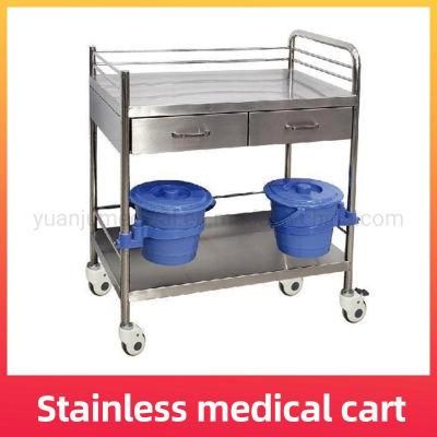 Hospital Stainless Steel with Bucket Drawer Medical Instrument Trolley, Clinical Nursing Stainless Steel Trolley