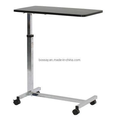 Medical Furniture MDF Wood Top Chrome Steel Over Bed Table