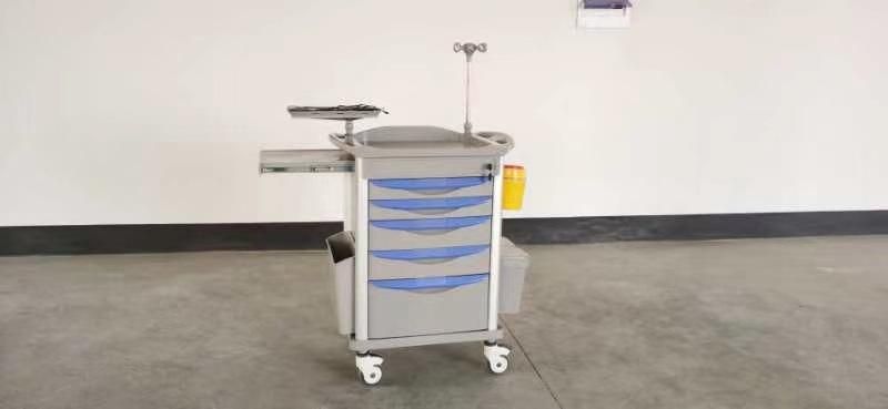 Hospital Medical Laundry ABS Crash Cart Emergency Anasthesia Drug Trolleys, Steel Dressing Stretcher with Drawers