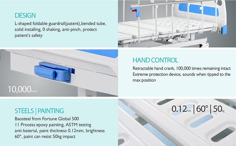 A1w Manual Adjustable Medical Folding Bed with Crank