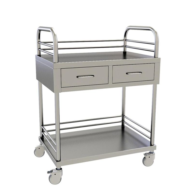 Hospital Surgical Stainless Steel Treatment Trolley with 2 Shelves