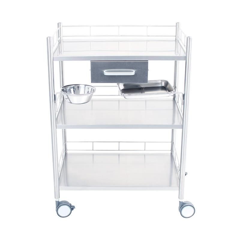 HS6165E Stainless Steel Drawer Treatment Dressing Trolley with a Bowl and Basin