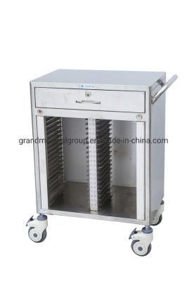 Hospital Furniture Pure Stainless Steel Dossier Cart of 50 Shelves Medical Record Cart Medical Files/Folder Casebook Cart Patient Records Cart