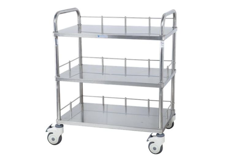 Stainless Steel Medical Trolley Drug Delivery Cart Square Tray Support with Double Rod