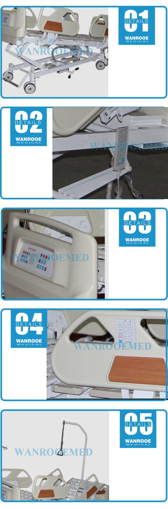 Bae502IC Hospital Furniture ICU 5 Functions Adjustable Patients Electric Bed
