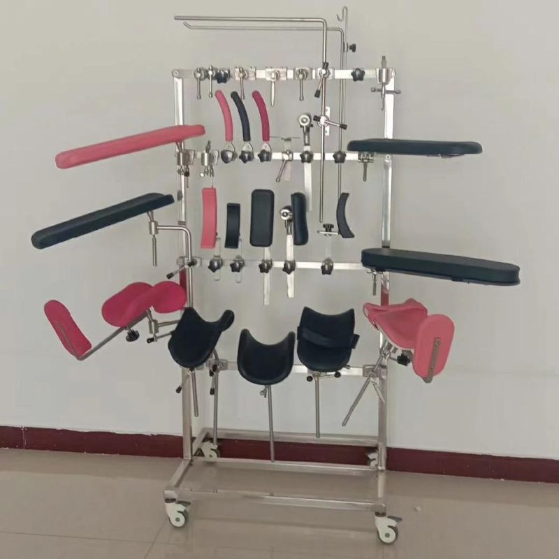 Pink Color Gynecology Table Leg Holder and Twin Leg-Holder, Side Waist Handles Used on Delivery Bed