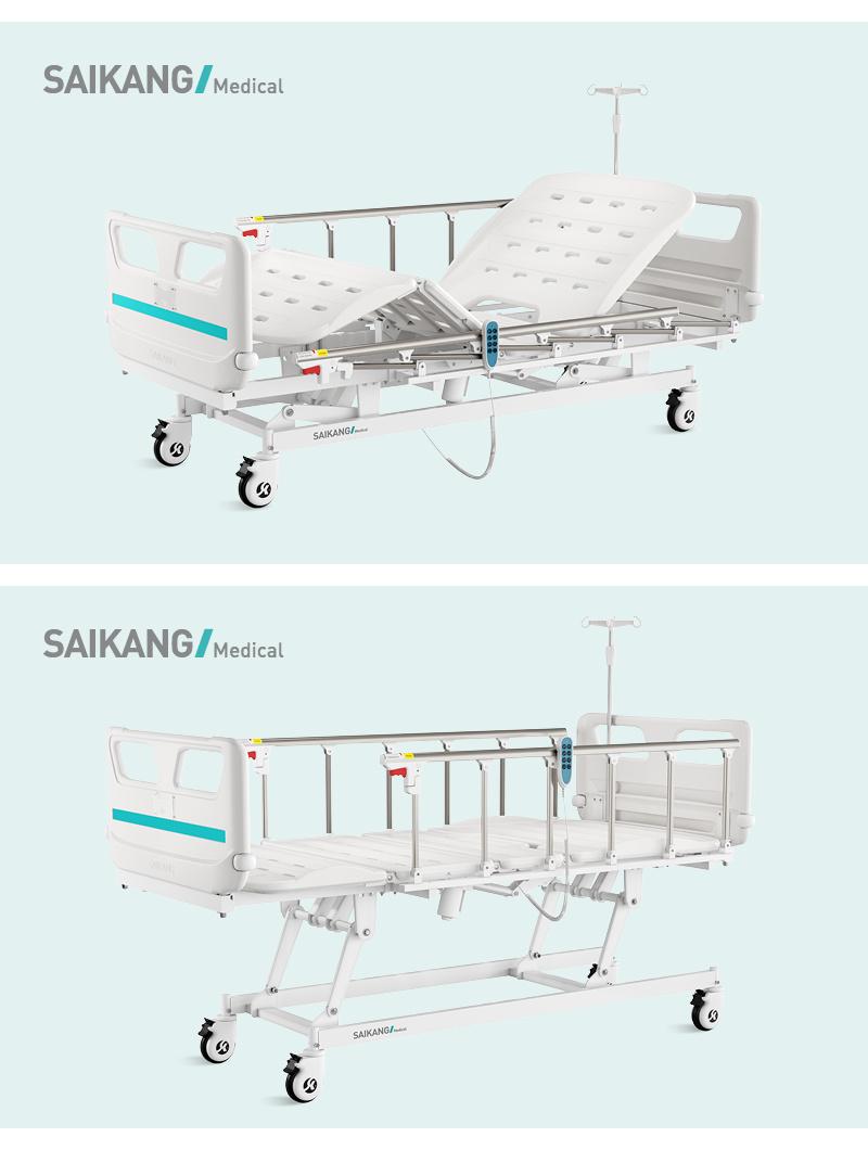 V6w5c Saikang Movable Stainless Steel Siderails 3 Function Foldable Clinic Electric Patient Hospital Bed with Infusion Pole