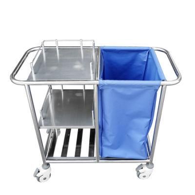 Stainless Steel Hospital Medical Waste Linen Trolley Mobile Nursing Laundry Carts Three Layers