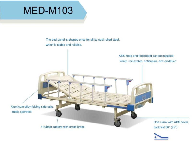 Durable Quality Hospital Nursing Equipment 1 Functional One-Crank Manual Medical Use ICU Bed for Patient