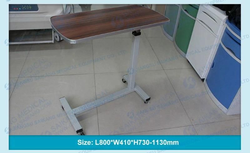 Skh042 Durable Movable Wooden Hospital Furniture Adjustable Medical Overbed Table with Casters